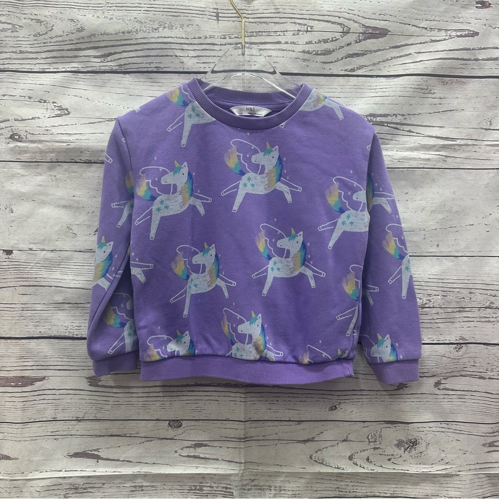 M&S Purple Unicorn Kids Sweatshirt Size 3-4 Years